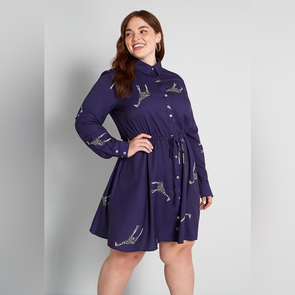 ModCloth Hutch 1221 Gentle Giant Giraffe Shirt Dress XL Deep Navy Blue - Picture 1 of 12